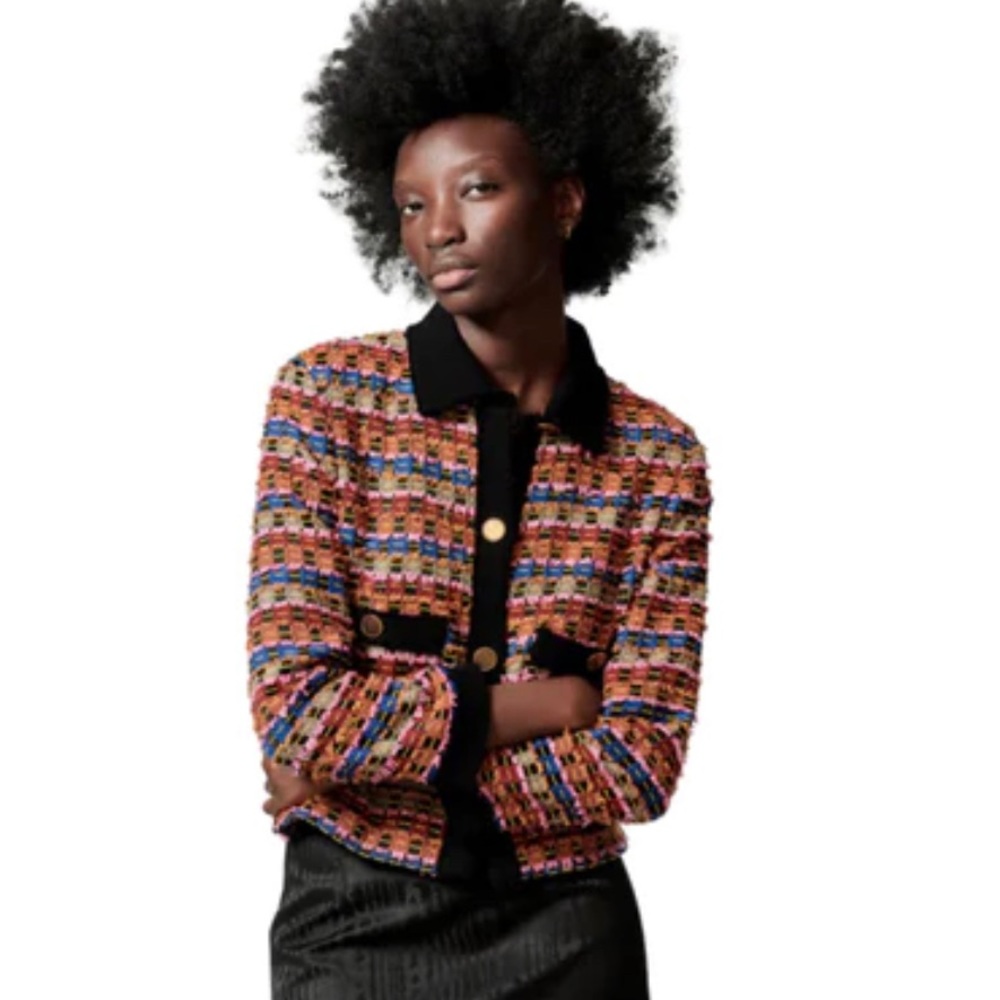 Zara Multi Colored Tweed Structured Jacket - image 1